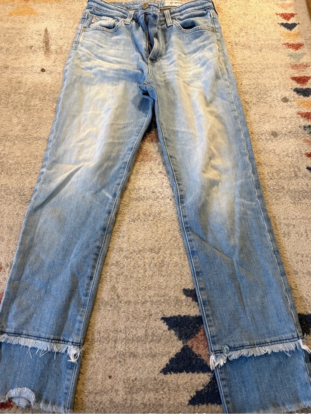AG Adriano Goldschmied Light Blue Straight Leg Jeans with Raw Hem size 26